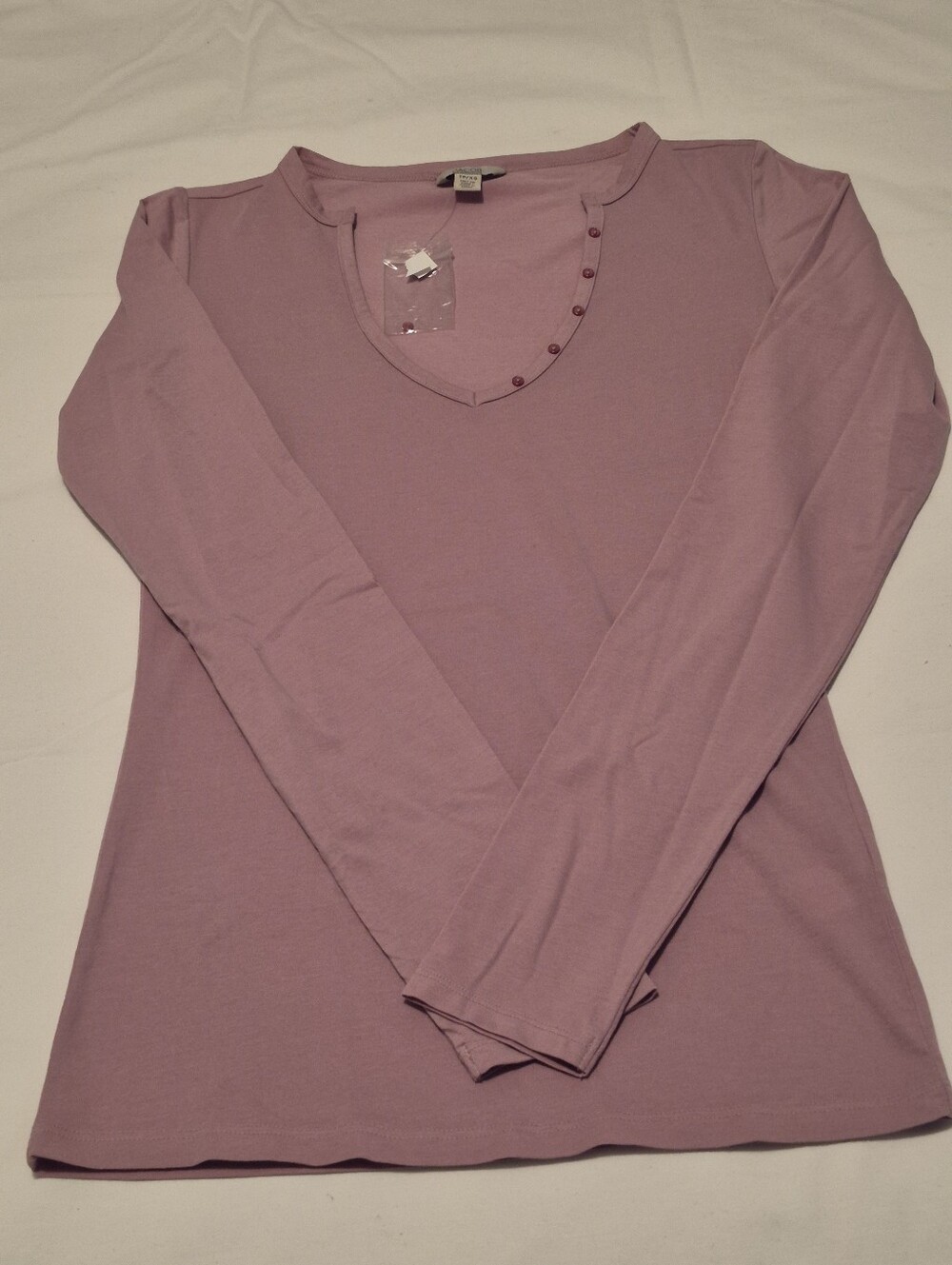 Jacob Connexion Classic V-Neck Long-Sleeve Tee with Button Trim - Dusty Mauve